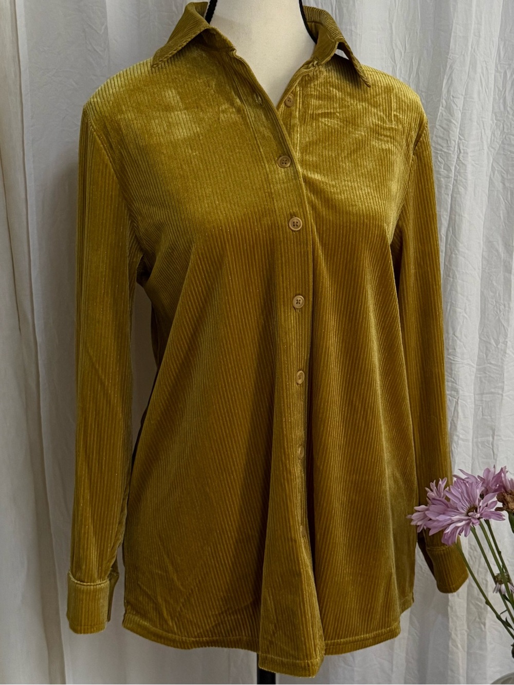 NWT Soft Surroundings Velvet Boyfriend Shirt Amber Green PS Petite Small Shacket
